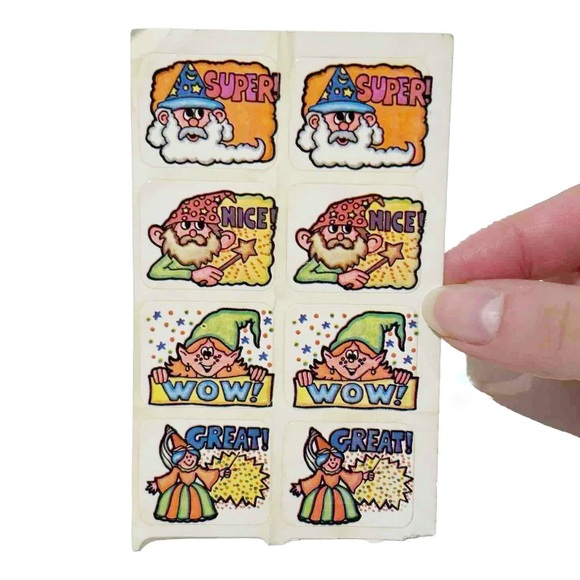 Vintage Wizard Witches Elf Gnome Praise Stickers Great Nice Super Teacher School - Picture 3 of 7